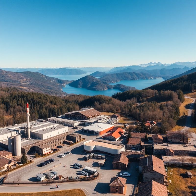 Zračni pogled na slovensko industrijsko in turistično pokrajino